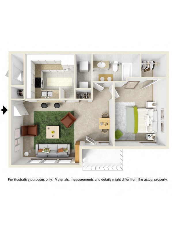 Floor Plan - 1 Bed 1 Bath