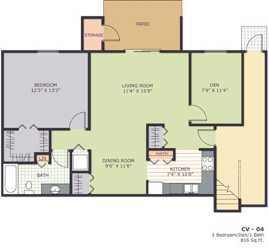Floor Plan - 1 Bedroom Den