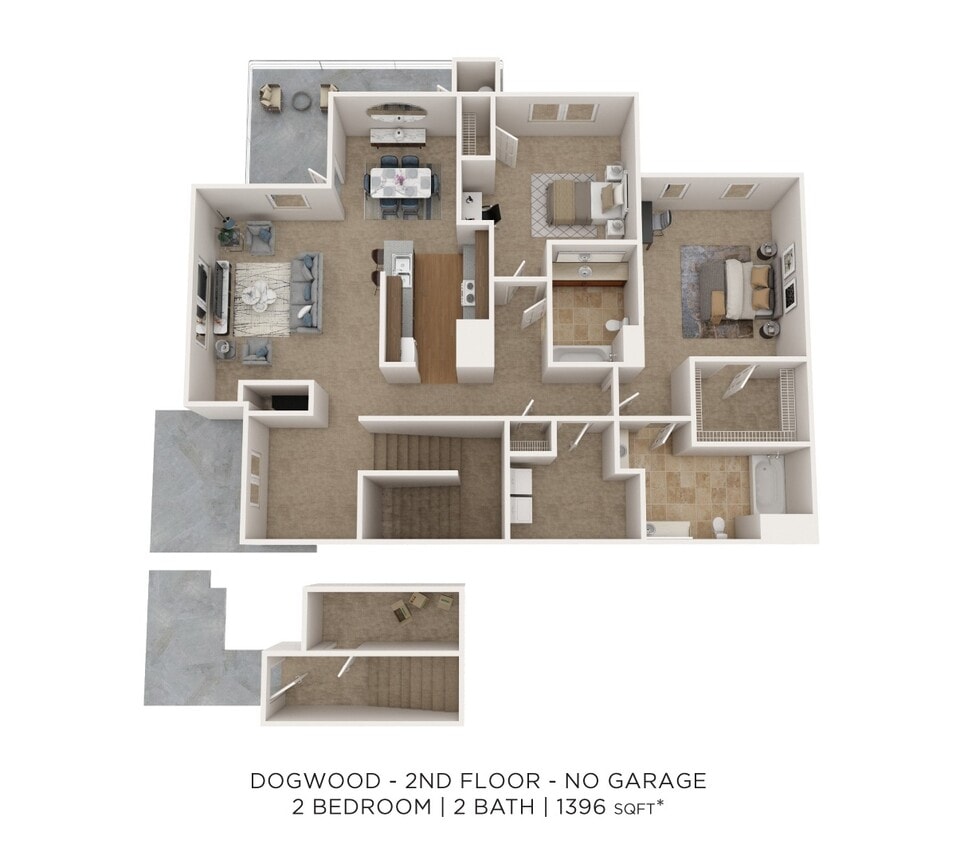 Floor Plan - Two Bedroom 2 Bath - 1,396 sqft