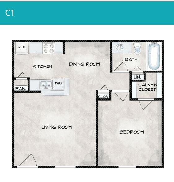 C1 633 Sq ft Floor Plan.jpg - 1 Bedroom 1 Bathroom
