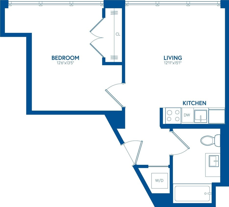 Floor Plan - 1 Bedroom, 1 Bath - 544