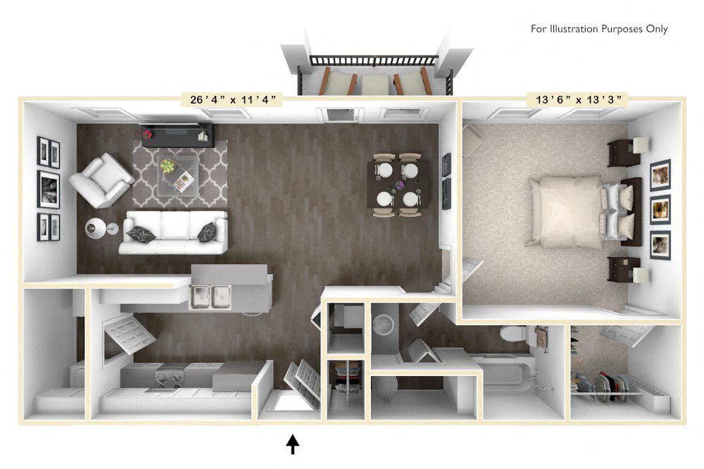 Floor Plan - The Domaine 1 BR 1 BA