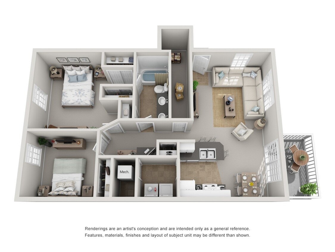 Floor Plan - 2 Bedroom, 1 Bathroom - Renovated