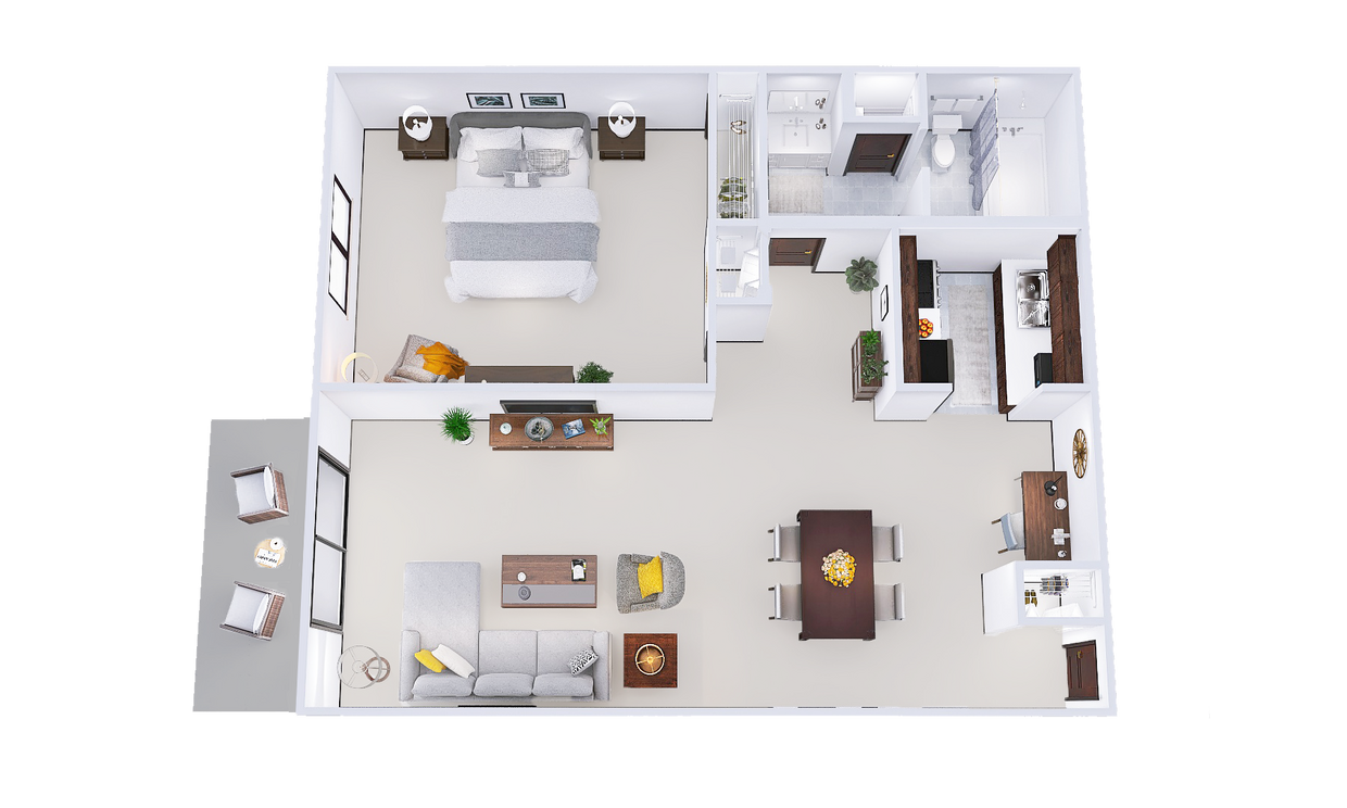 Floor Plan - 1 Bed, 1 Bath (A)