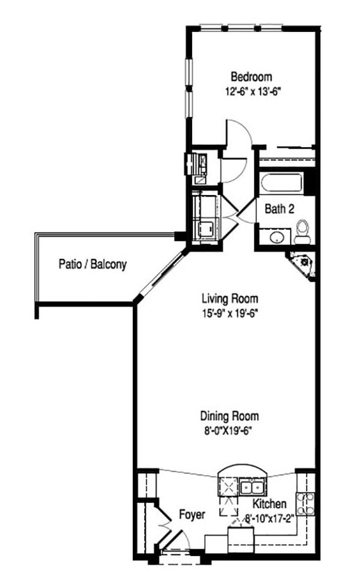 Floor Plan - 1 Bed, 1 Bath (J)