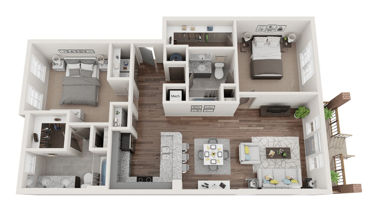 Floor Plan - 48m - 2BR 2BA (1069 SF)