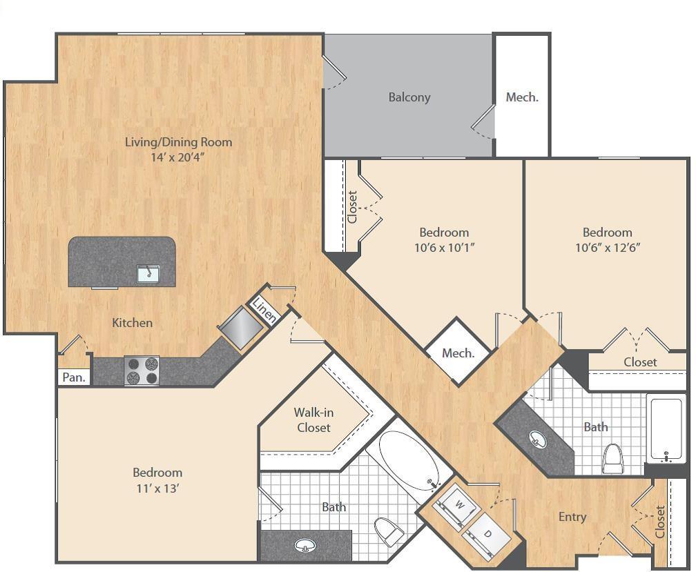 Floor Plan - 3 Bed/2 Bath-C1