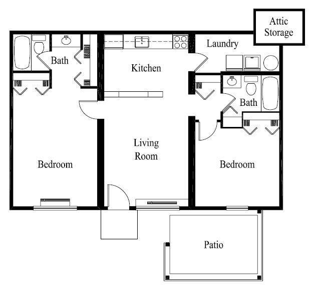 Floor Plan - Two Bed Two Bath M