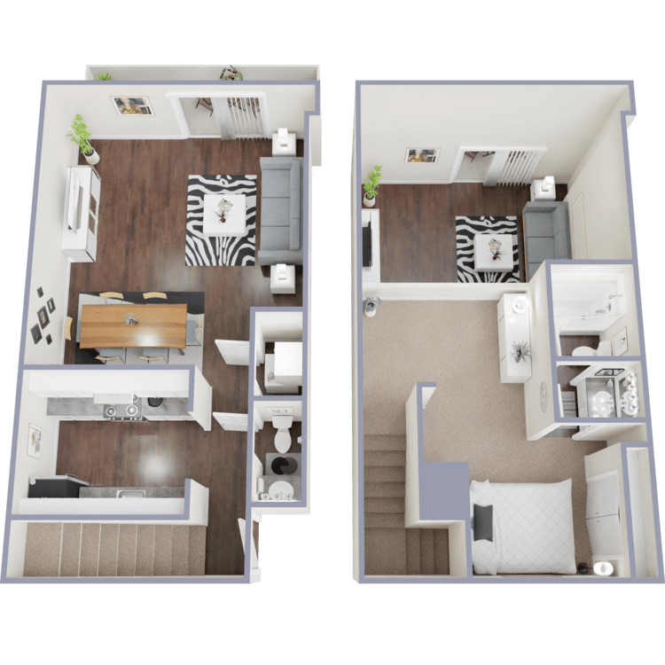 Floor Plan - 1 Bedroom 1.5 Bath Townhome	