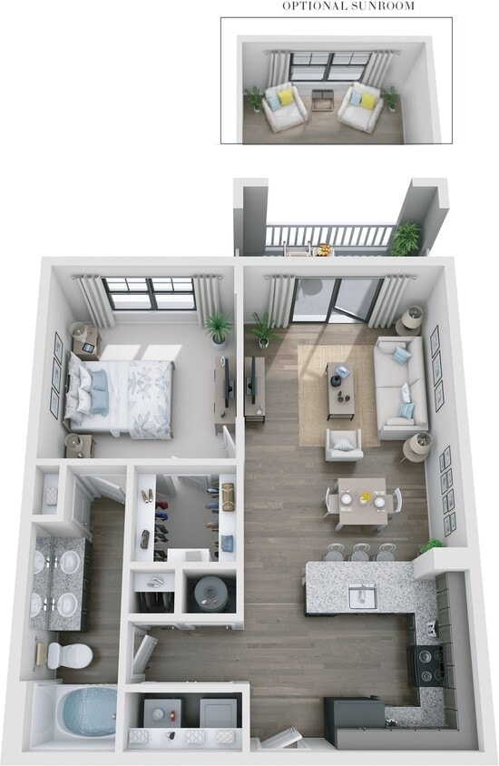 Floor Plan - 1BR 1BA (862 SF)