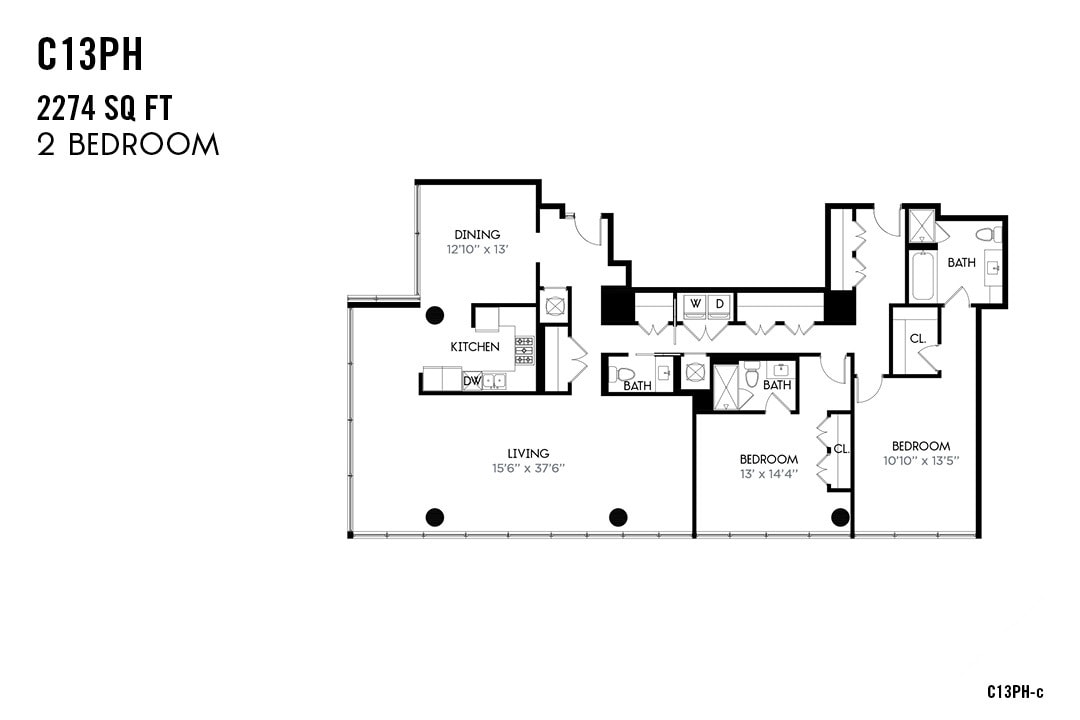 Floor Plan - Two Bedroom Penthouse C13
