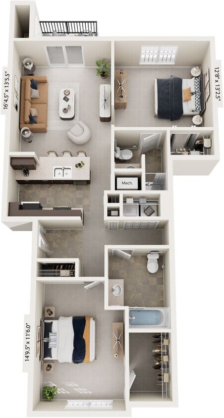 Floor Plan - Two Bedroom Two Bath