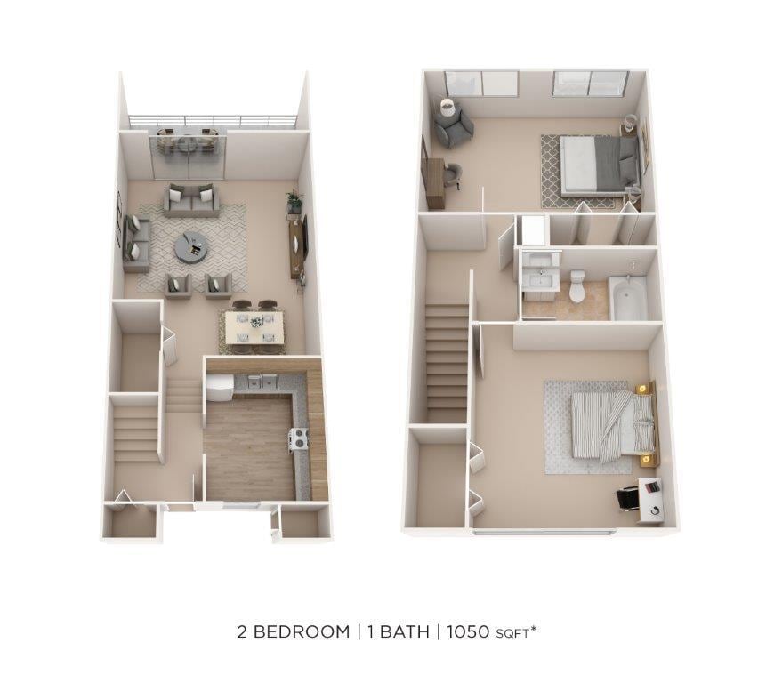 Floor Plan - Two Bedroom Townhome- 1,050 sqft