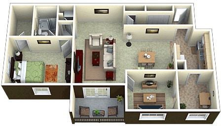 Floor Plan - 1 Bed 1 Bath with Den