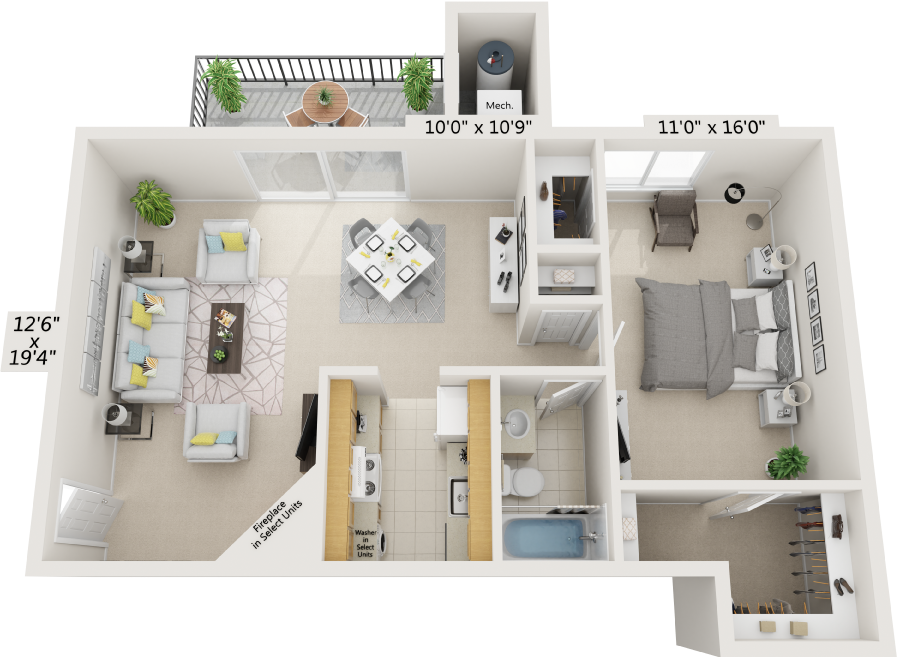 Floor Plan - 1BR | 1BA D