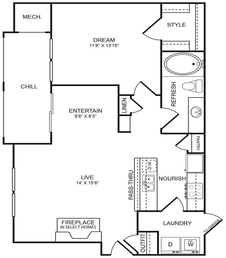 Floor Plan - 1 Bedroom, 1 Bathroom 798 SF 11A