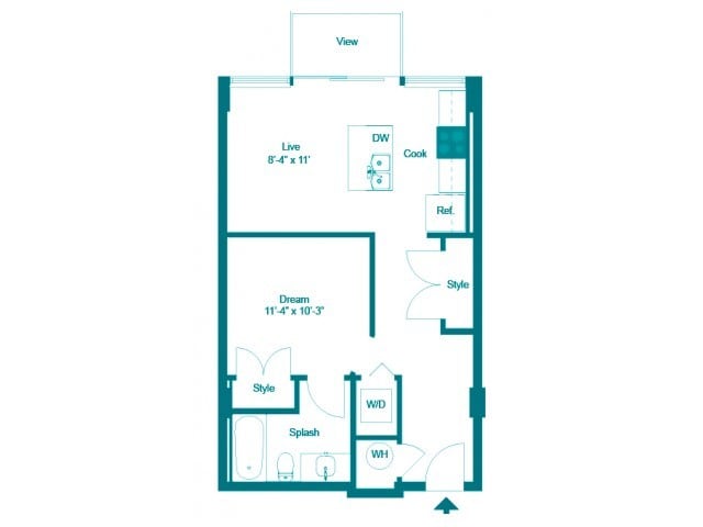 Iris S1 - Studio One Bath (580 SF)