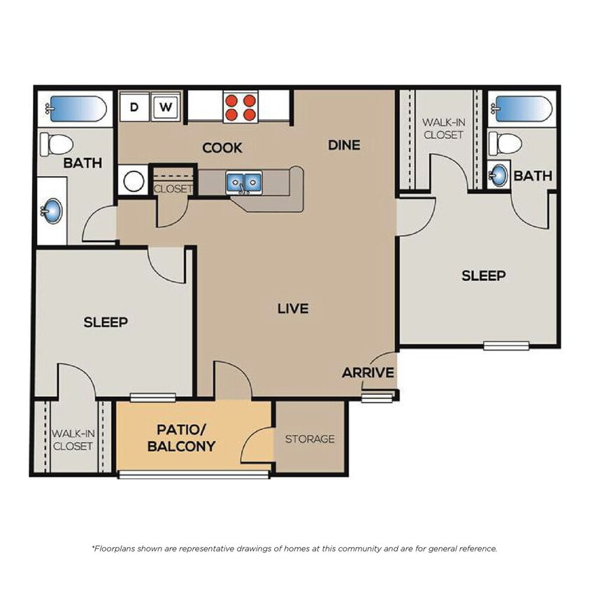 Floor Plan - 2 Bed - 2 Bath SM