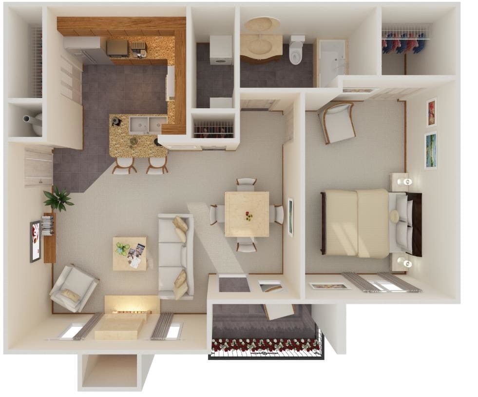 Floor Plan - 1 Bed 1 Bath
