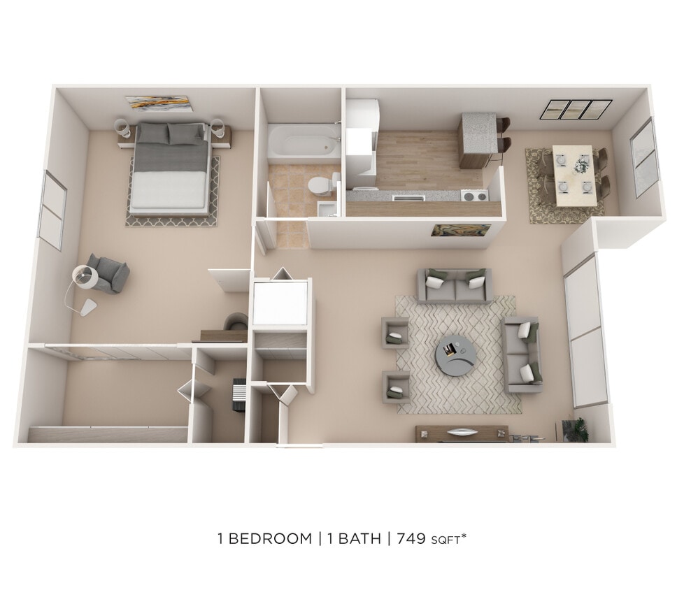 Floor Plan - One Bedroom- 749 sqft
