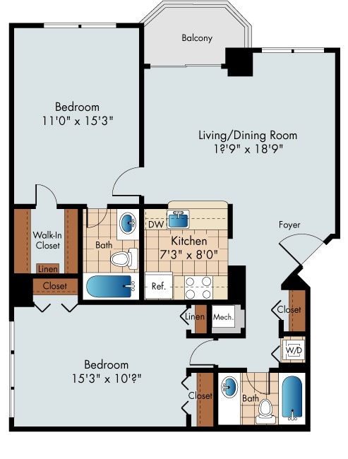 Floor Plan - 2 Bedroom 2 Bath Medium