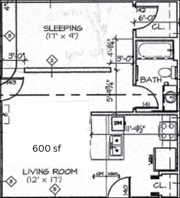 Floor Plan - CP5 - 1 Bed/1 Bath | 600 SF