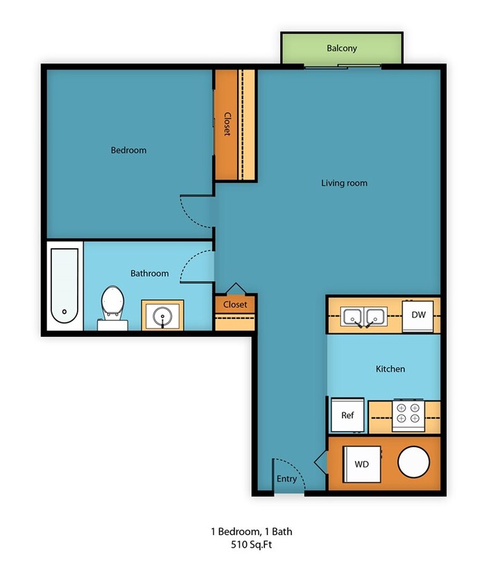 Floor Plan - One Bedroom One Bathroom