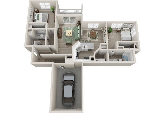 Floor Plan - Two Bedroom Two Bath w/ Garage
