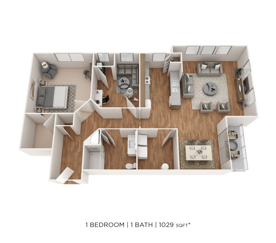 Floor Plan - One Bedroom w/ Den- 1029 sqft