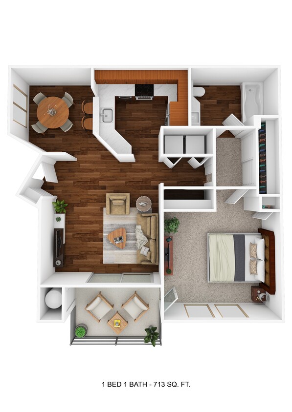Floor Plan - 1 Bed, 1 Bath