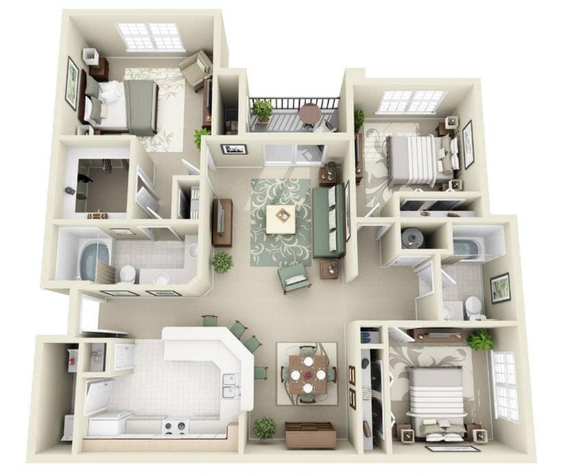 3 Bedroom | 2 Bath | 1279 SF - 3A