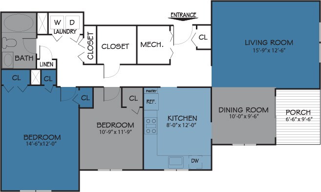 Floor Plan - The Elizabeth - 2BR 1BA