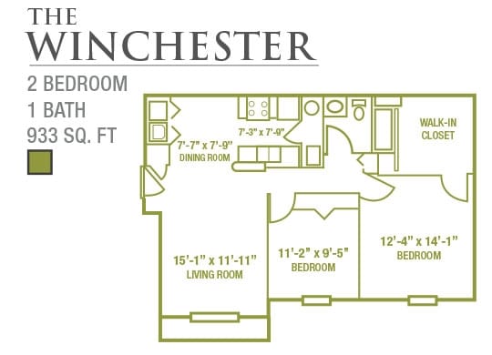 Floor Plan - 2BD 1BA Arizona 933 sq ft-2nd floor (Non-Premium)