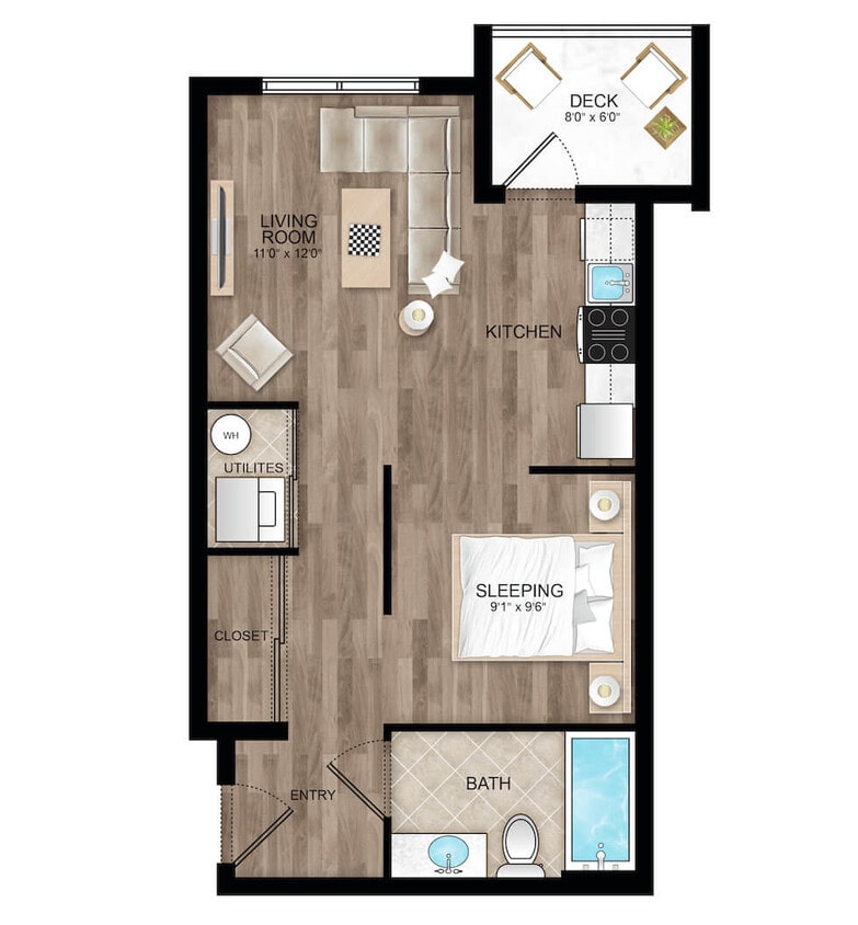 Floor Plan - Studio, 1 Bathroom