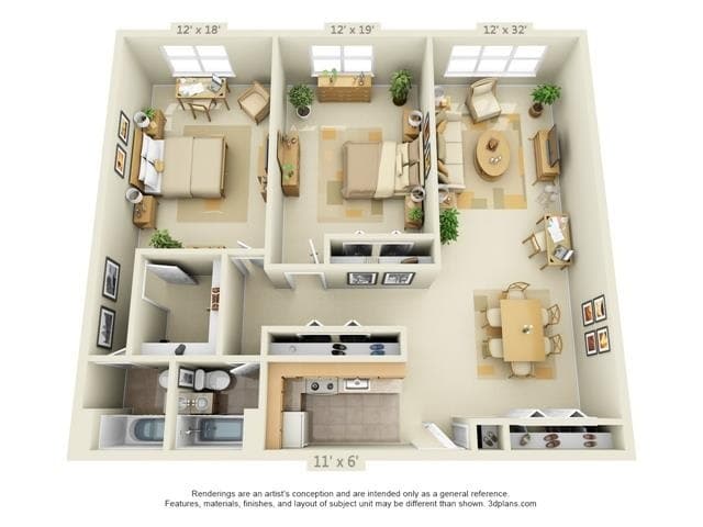 Floor Plan - 2 Bedroom 2 Bath