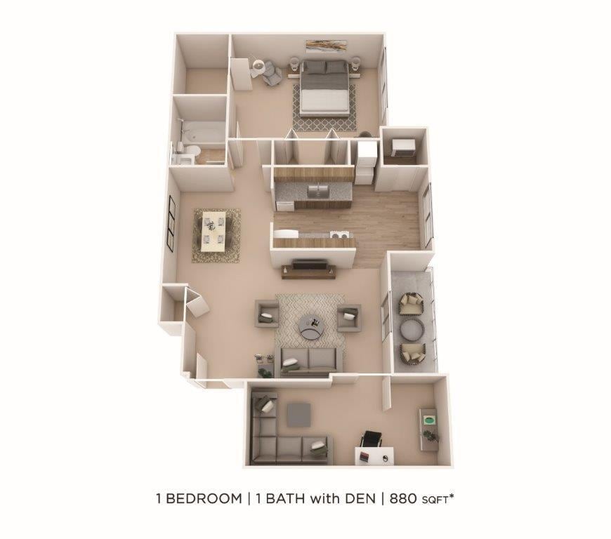 Floor Plan - One Bedroom w/ Den - 880 sqft