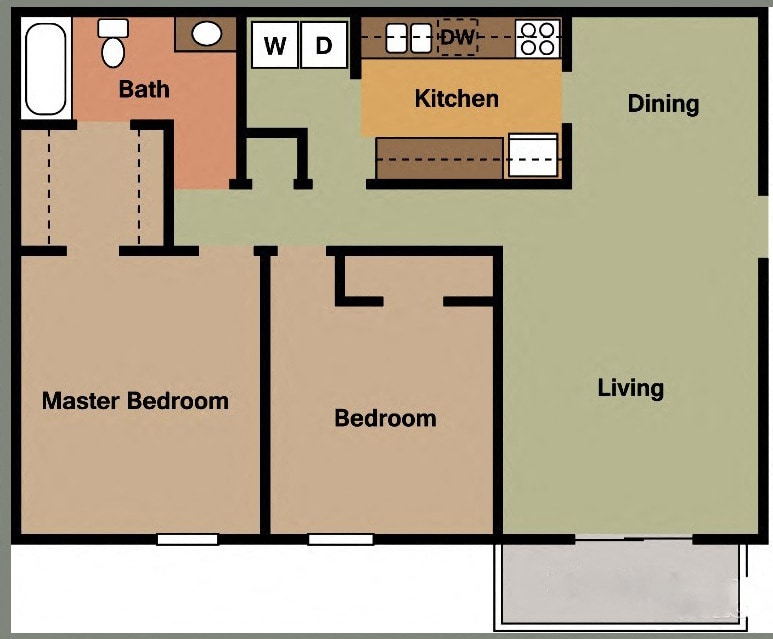 Floor Plan - 2 Bedroom 1 Bath Aspen Village