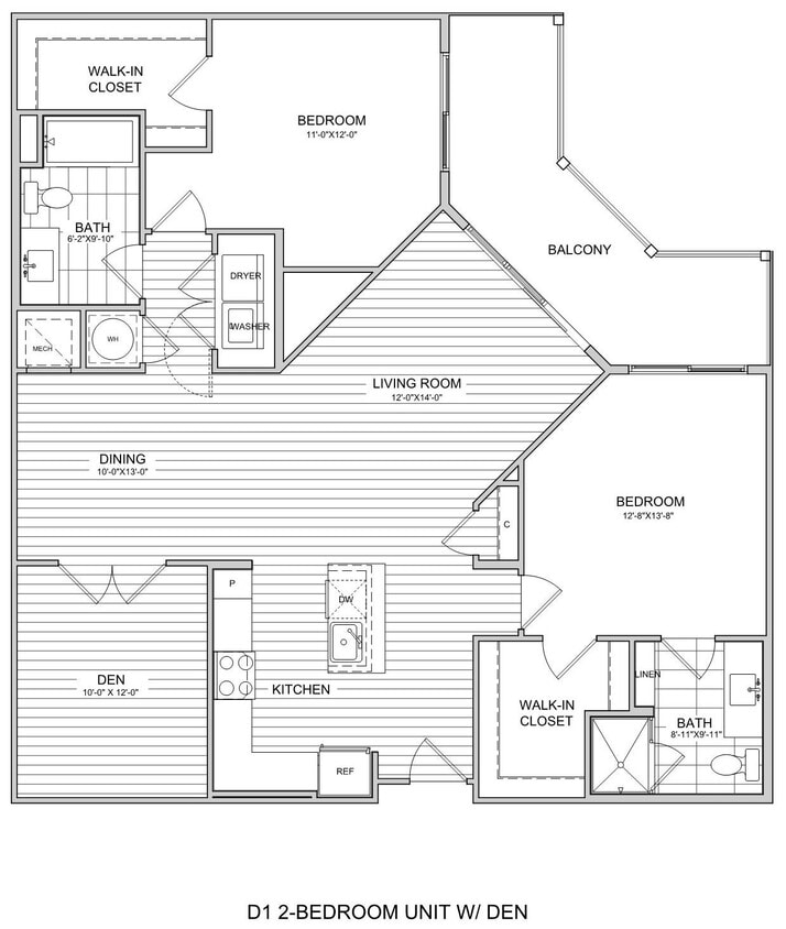 Floor Plan - 2 Bed/2 Bath Den-D1