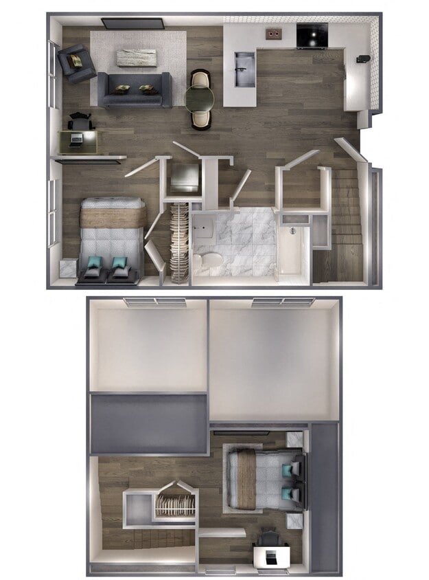 Floor Plan - Avenue F | 1 Bed/1 Bath Loft-C3D