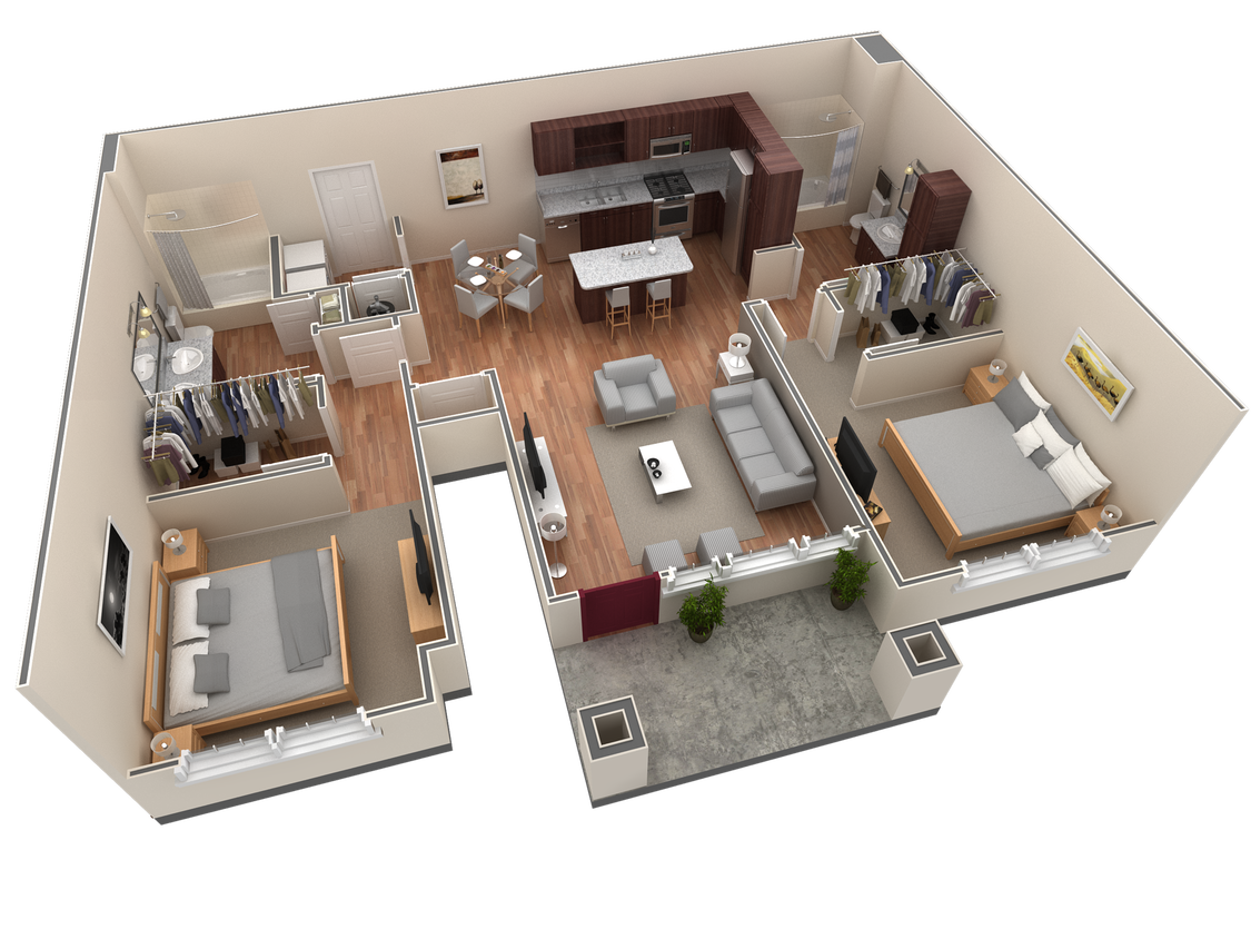 Floor Plan - 2 BR Grand Courtyard Garage