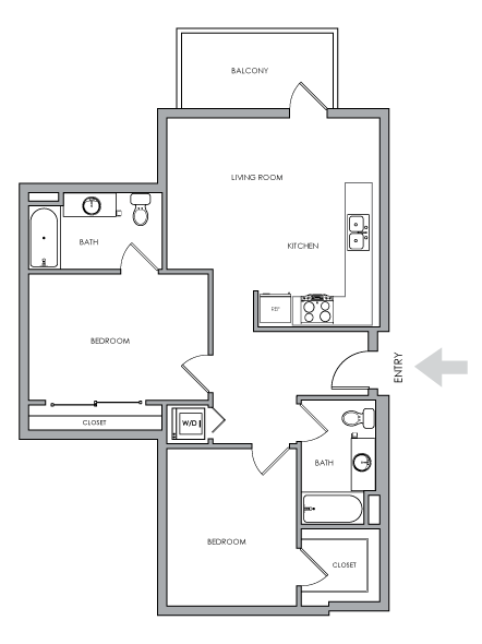 Two-Bedroom Two-Bathroom 2D Floor Plan - 2X2 L - 2X2 L