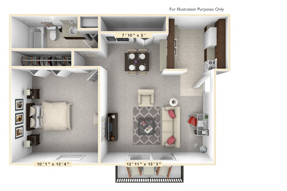 Floor Plan - The Sunset 1 BR 1 BA