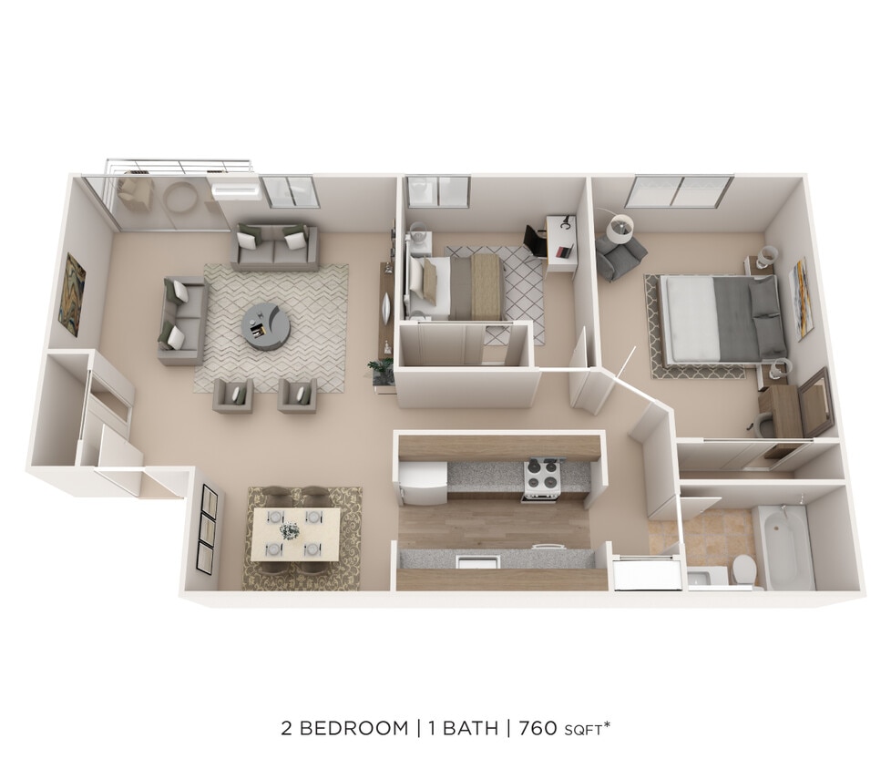 Floor Plan - Two Bedroom - 760 sqft