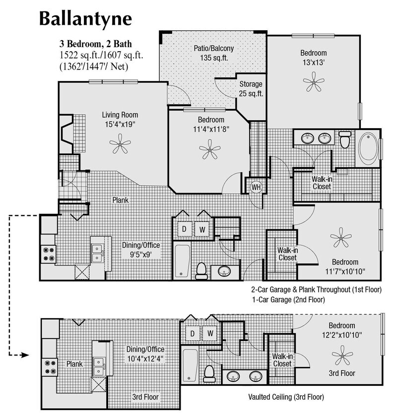 Floor Plan - 3 Bed 2 Bath 1607 SqFt (1447 Net)