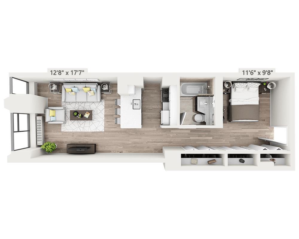 Floor Plan - Studio w/Alcove Q