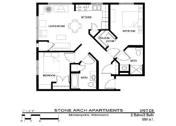 Floor Plan - 2 Bedroom 2 Bath (D5)