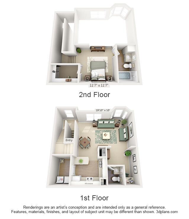 Floor Plan - 1 Bedroom 1.5 Bath Loft