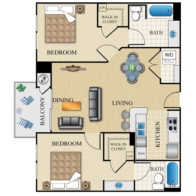 Plan_C1_Dual_Master.png - 2 bed 2 bath Dual Master 943-946 Sq. Ft.