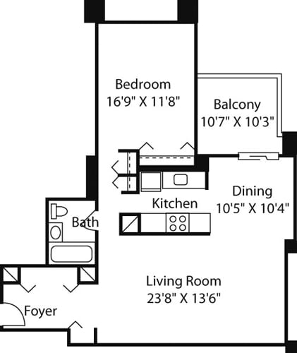 Floor Plan - Longfellow One Bedroom -B