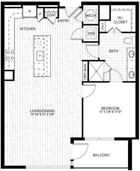 Floor Plan - 1 Bed/1 Bath-T_A01A